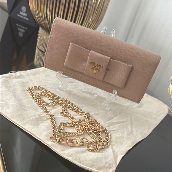 Prada Saffiano Bow Fiocco Orchidea Large Wallet - Picture 1 of 13